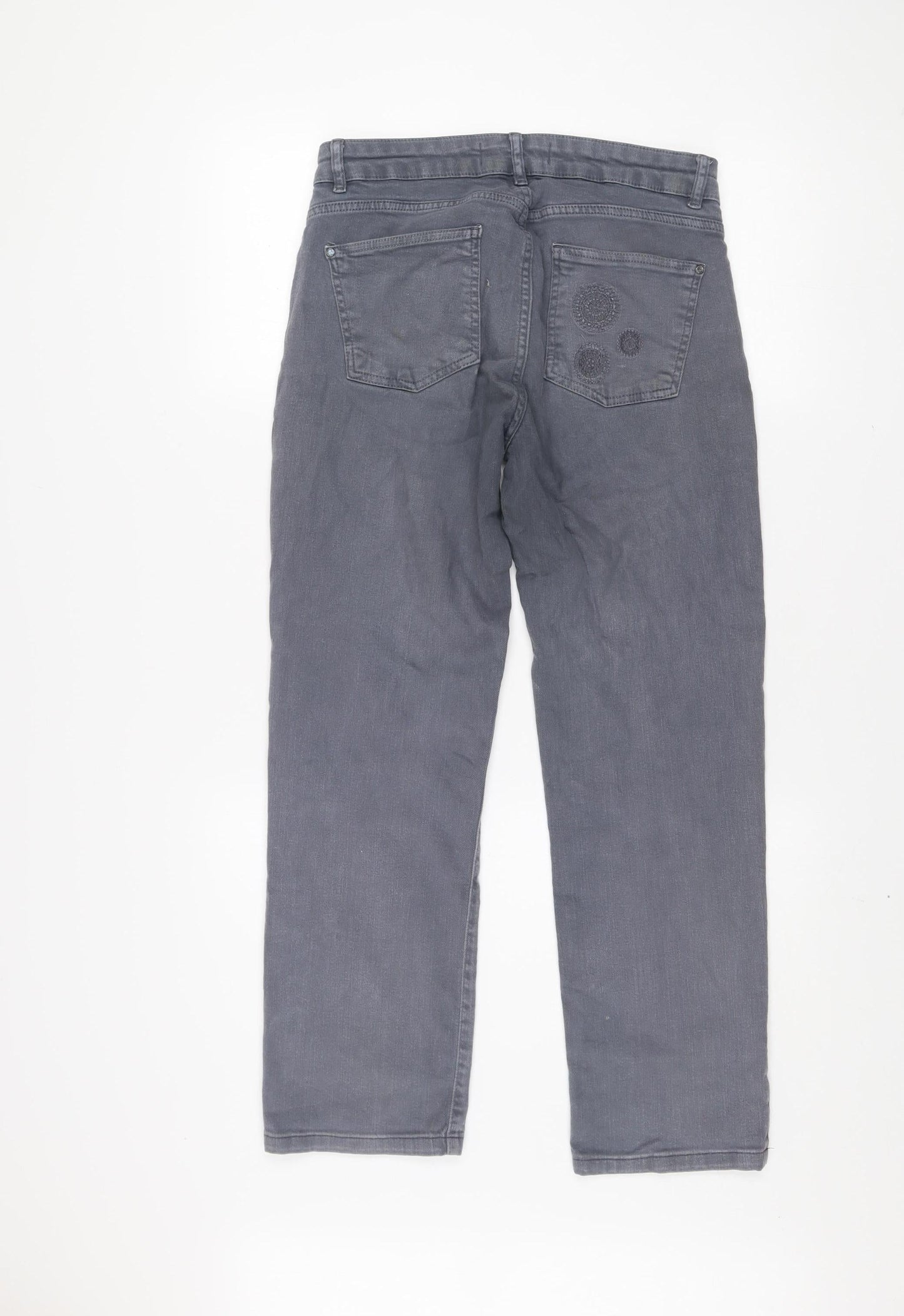 Dolcezza Womens Grey Straight Stretch Jeans Size 6 Embroidered Denim