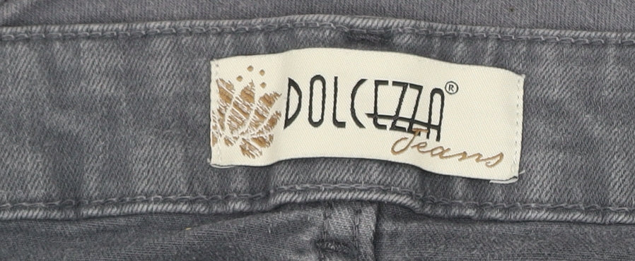 Dolcezza Womens Grey Straight Stretch Jeans Size 6 Embroidered Denim
