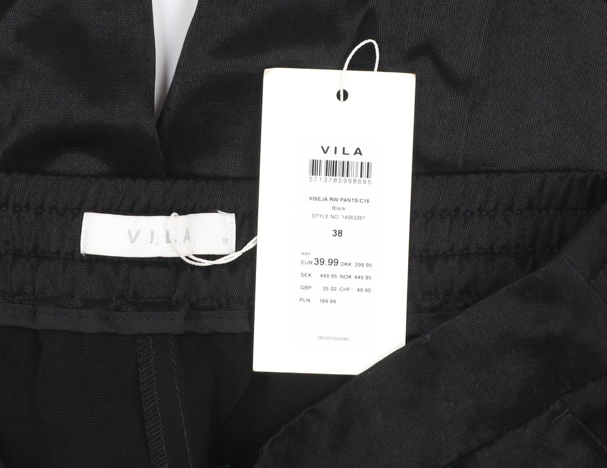 Vila Women Black Size 10 Wide-Leg Trousers in Viscose Blend