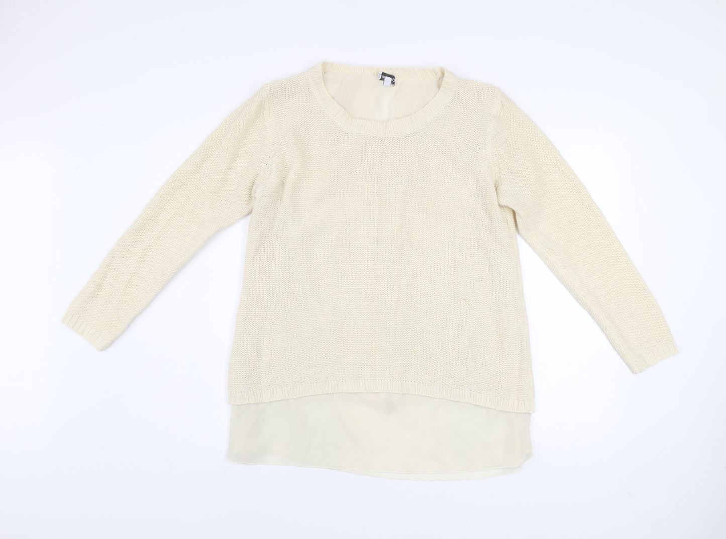 Bold Sugar Women Beige Knit Pullover Jumper M Long Sleeve Zip Back
