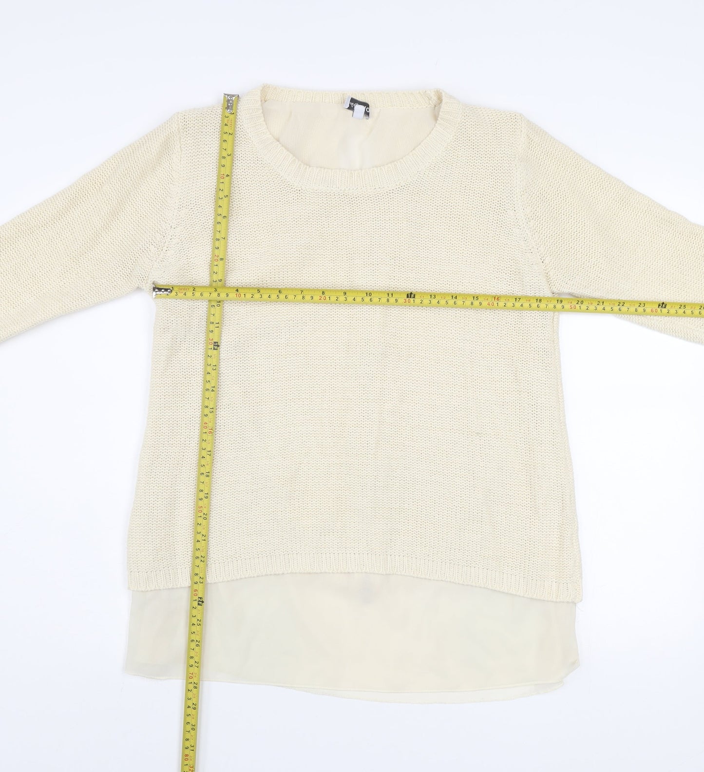 Bold Sugar Women Beige Knit Pullover Jumper M Long Sleeve Zip Back