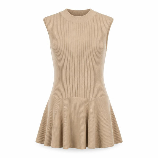 Miss Selfridge Womens Beige Ribbed Sleeveless Tunic Top UK 10