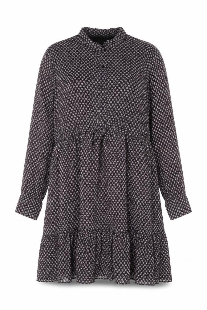 Dunnes Women Black Geometric Shift Dress 2XL Knee Length Long Sleeve