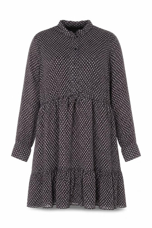 Dunnes Women Black Geometric Shift Dress 2XL Knee Length Long Sleeve
