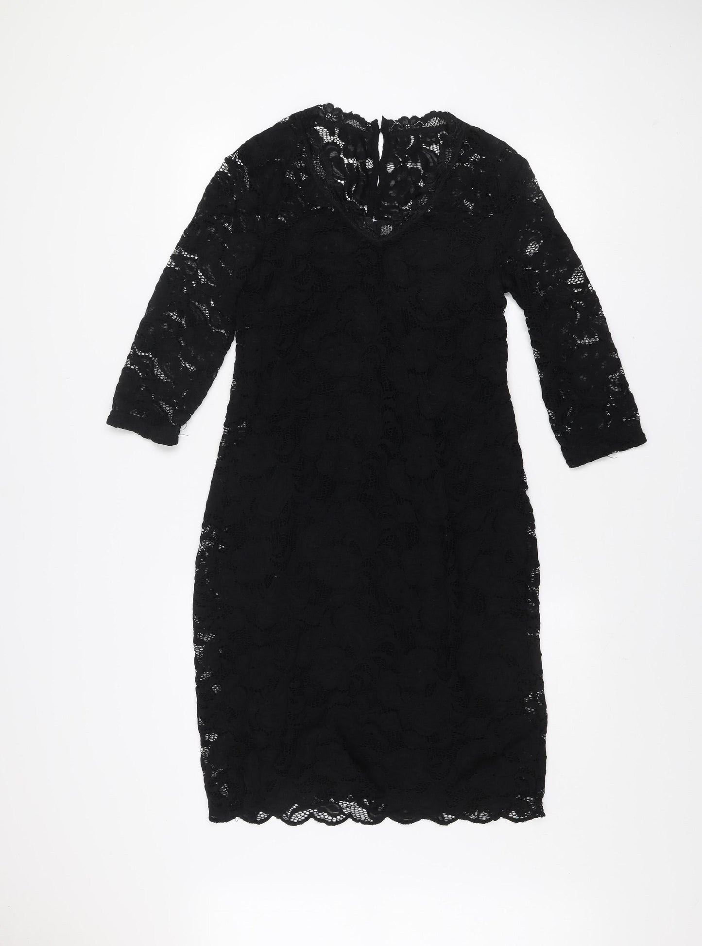 Mamalicious Women Black Lace Bodycon Maternity Dress Medium 3/4 Sleeve