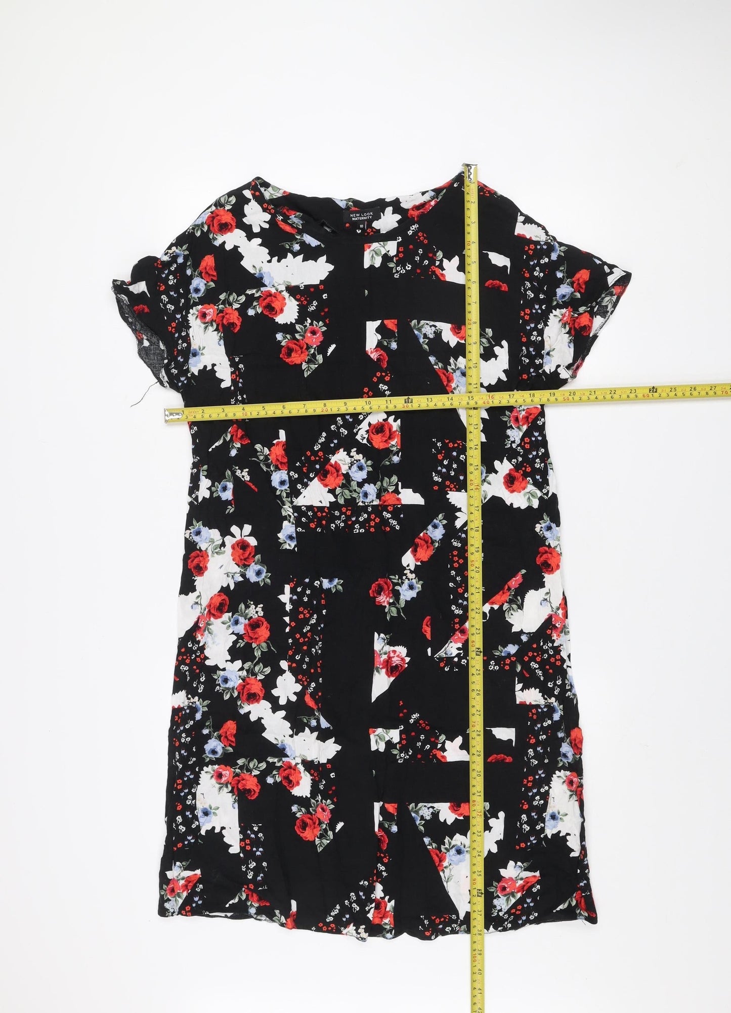 New Look Maternity Black Floral Shift Dress Size 10 Short Sleeve