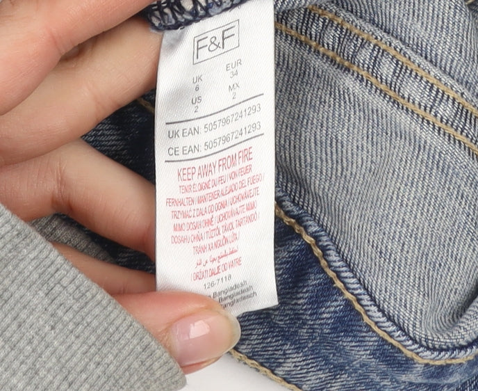 F&F Women Blue Denim Distressed Cut-Off Shorts UK 6