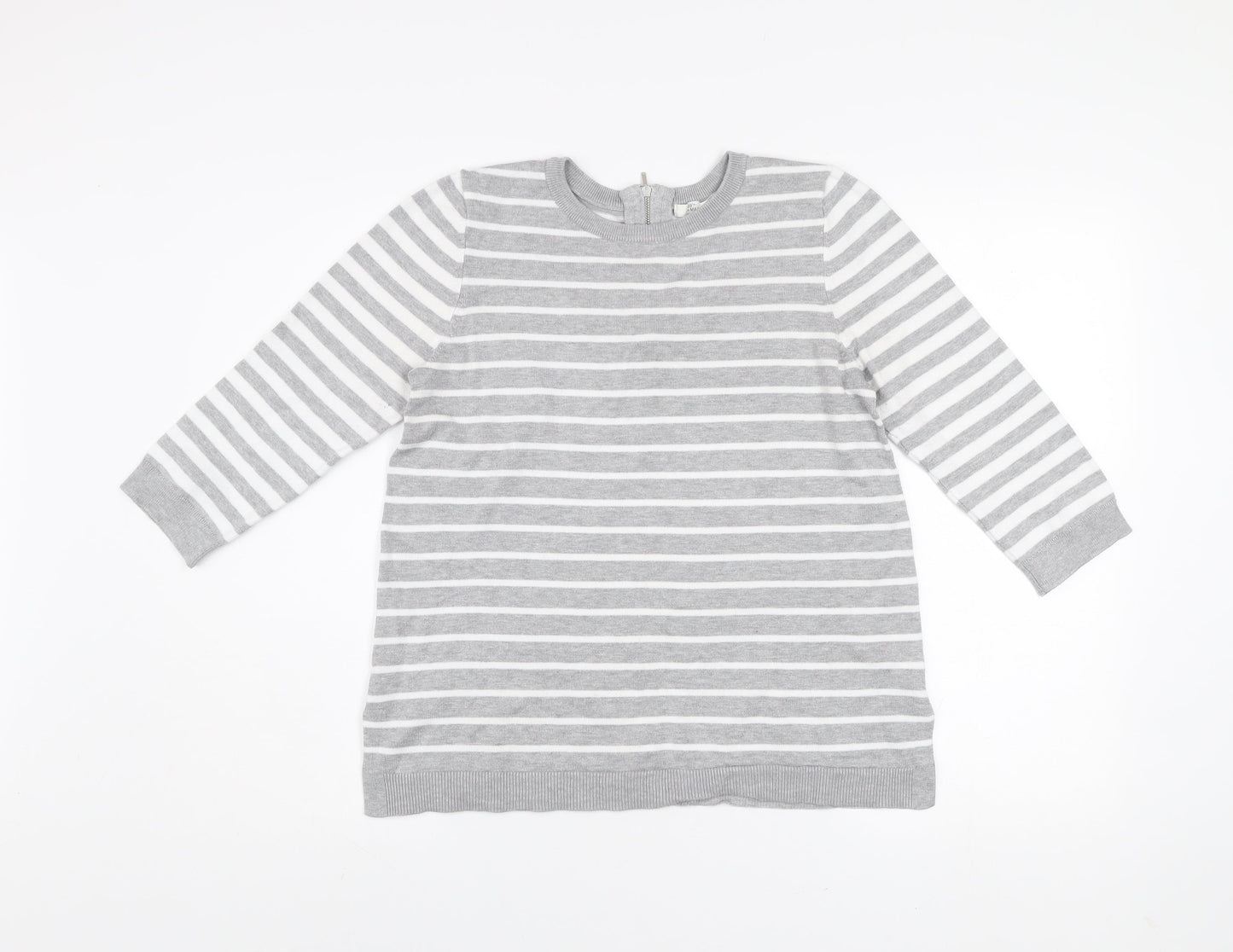 89th + Madison Women's Grey Striped Crew Neck Knit Jumper Size S