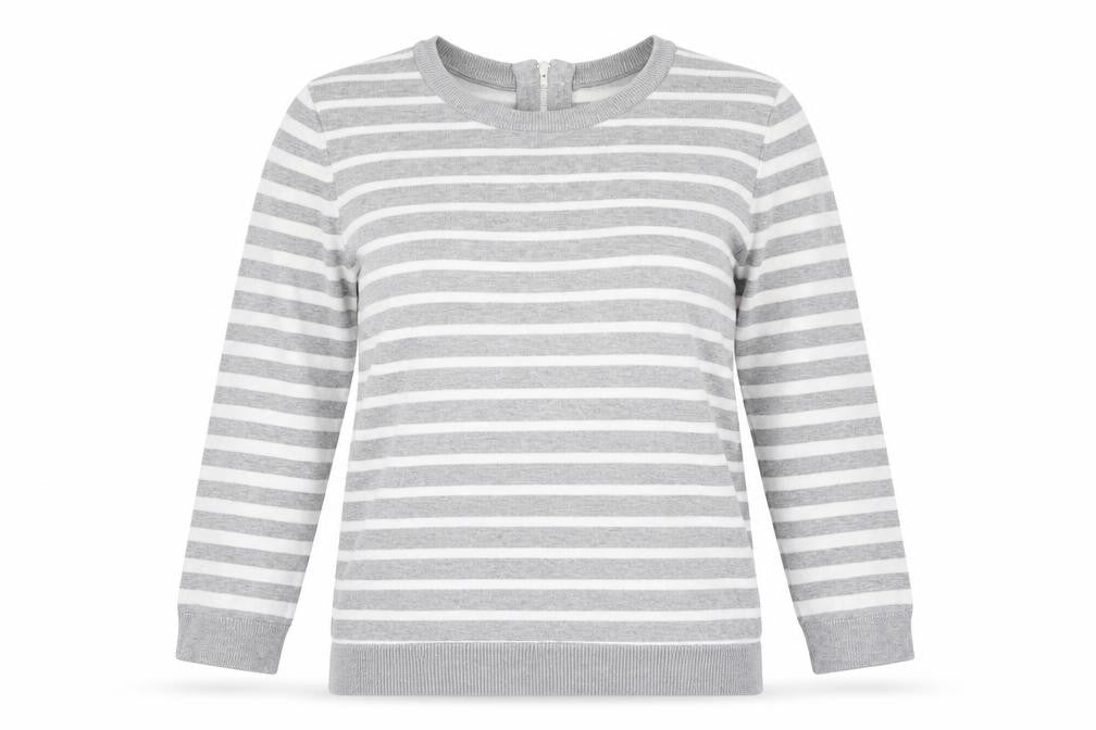 89th + Madison Women's Grey Striped Crew Neck Knit Jumper Size S