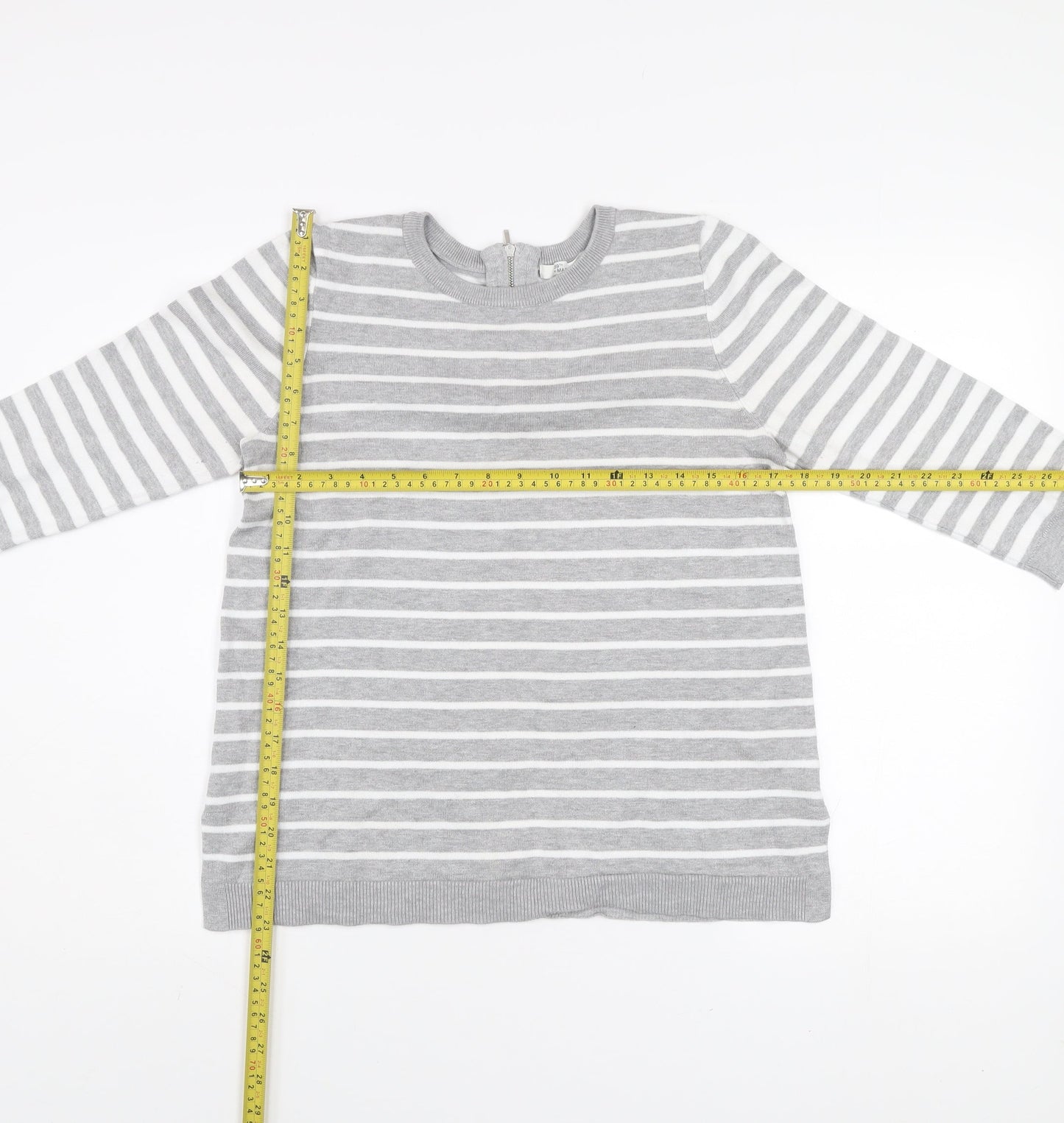 89th + Madison Women's Grey Striped Crew Neck Knit Jumper Size S