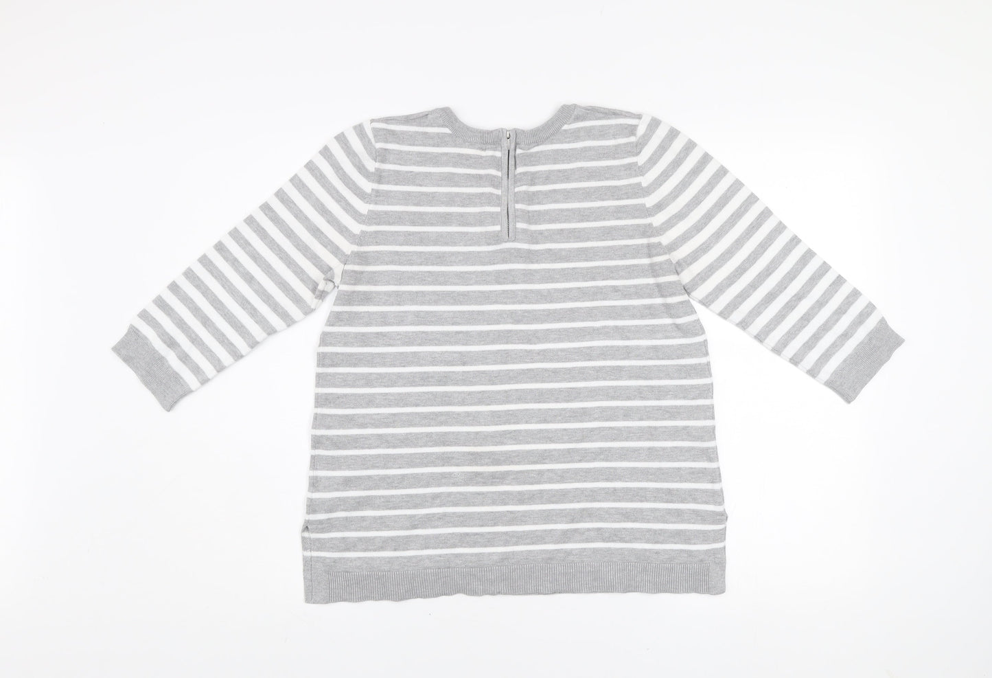 89th + Madison Women's Grey Striped Crew Neck Knit Jumper Size S