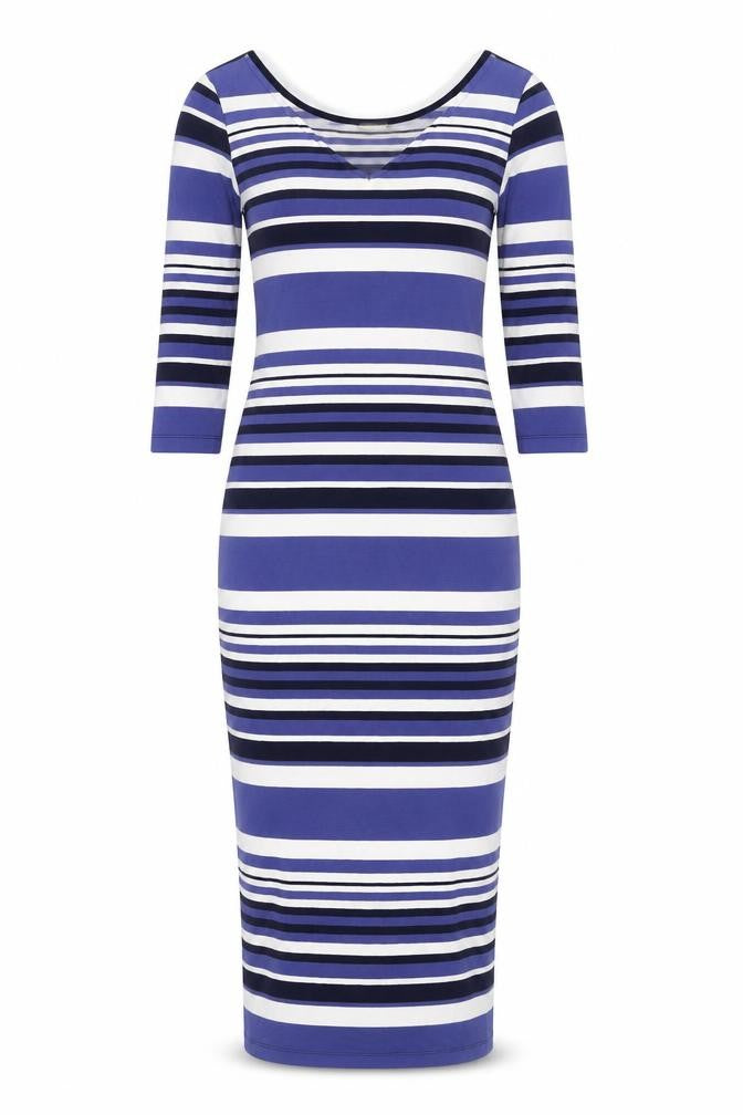 Blooming Marvellous Women’s Blue Striped Bodycon Midi Dress Size 10