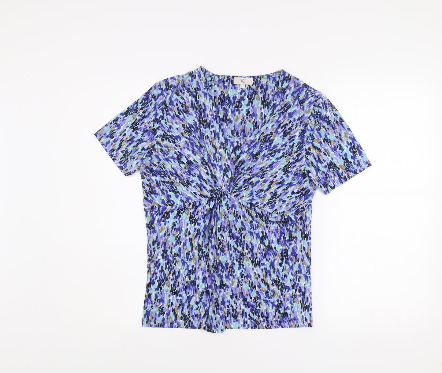 CC Women’s Blue Multicoloured Knot Front Short Sleeve Top Size S