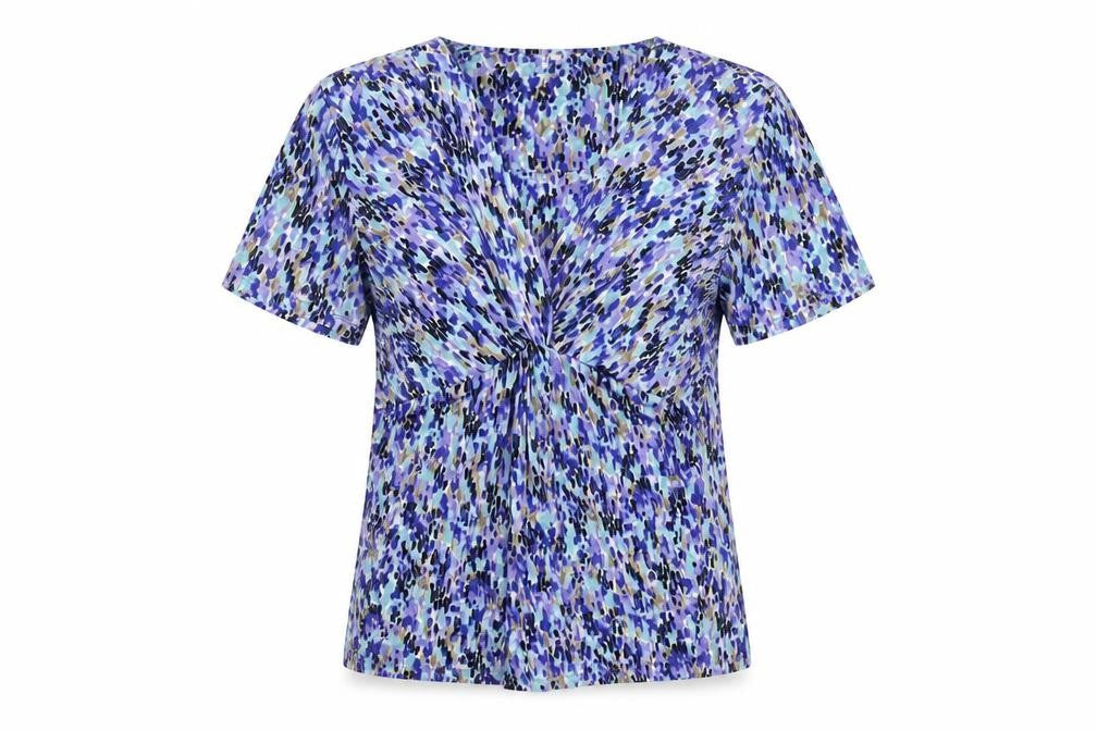 Country Casuals Women’s Blue Multicoloured Knot Front Short Sleeve Top Size S