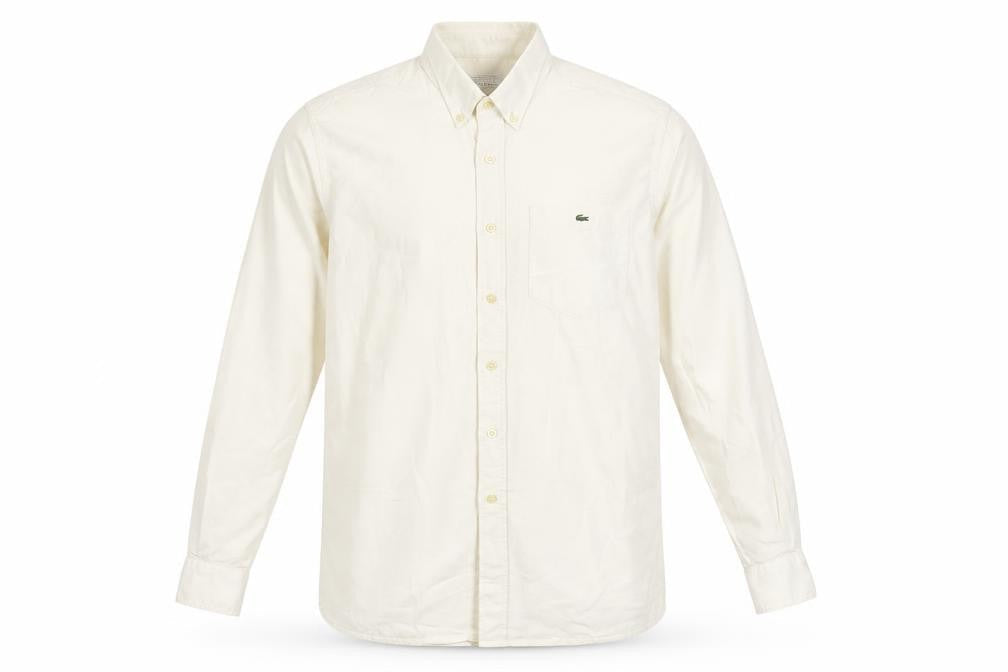 Lacoste Men’s Ivory Long Sleeve Button-Up Cotton Shirt Size 14