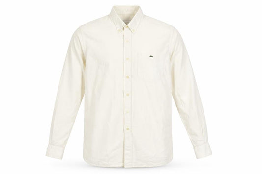 Lacoste Men’s Ivory Long Sleeve Button-Up Cotton Shirt Size 14