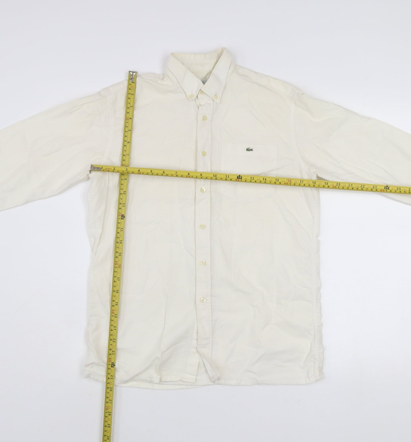 Lacoste Men’s Ivory Long Sleeve Button-Up Cotton Shirt Size 14