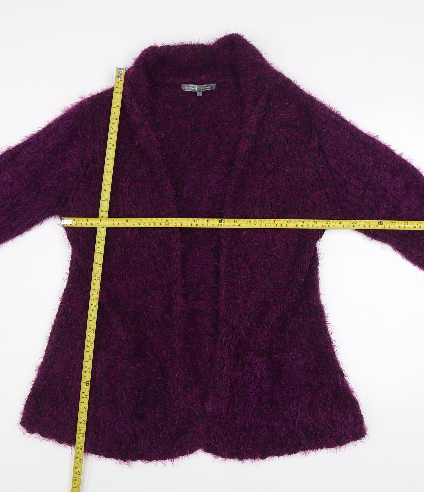 Jessica Graaf Women's Purple Open-Knit Long Sleeve Cardigan L