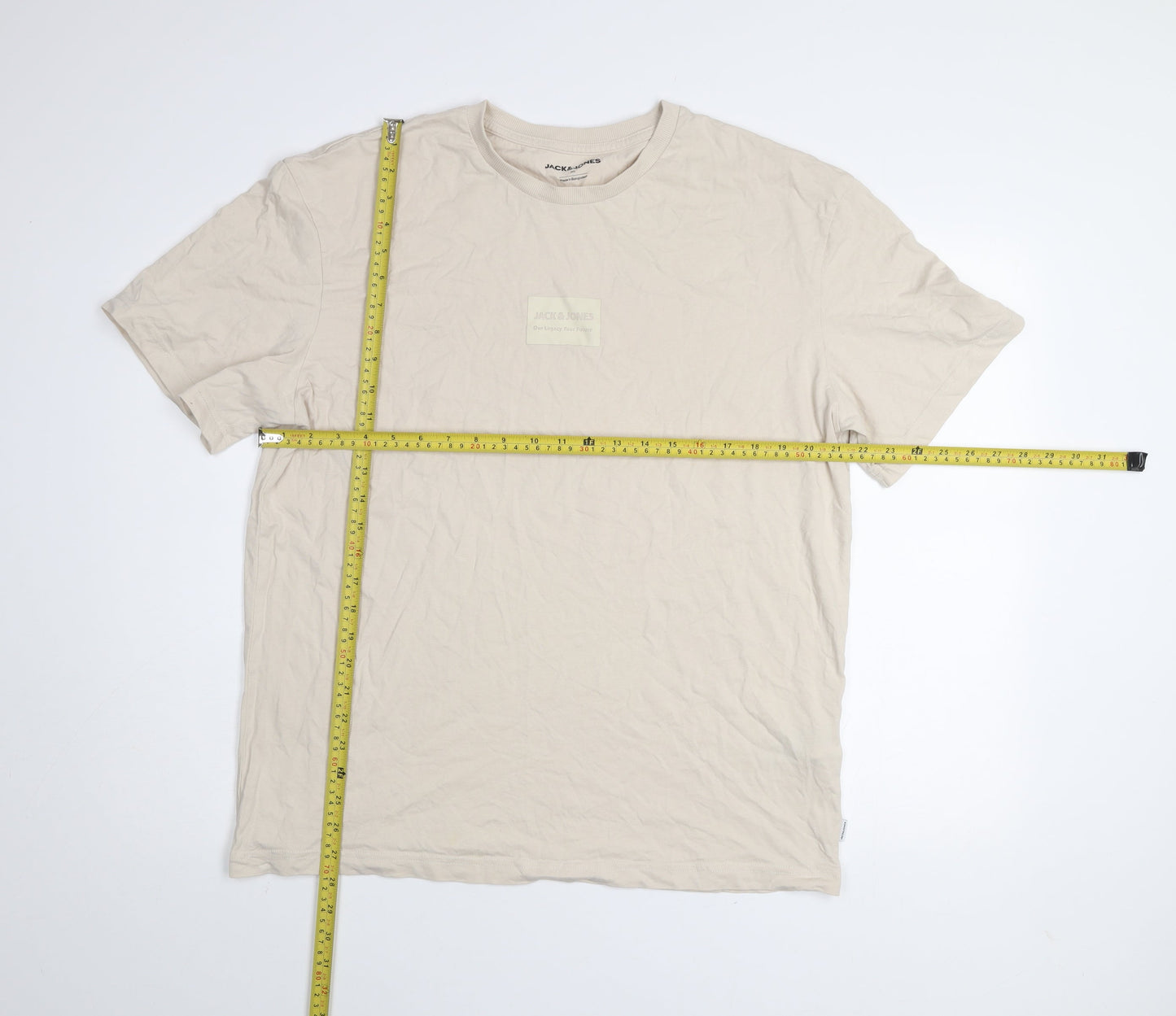 Jack & Jones Men’s Beige XL Short Sleeve Cotton Crew Neck T-Shirt
