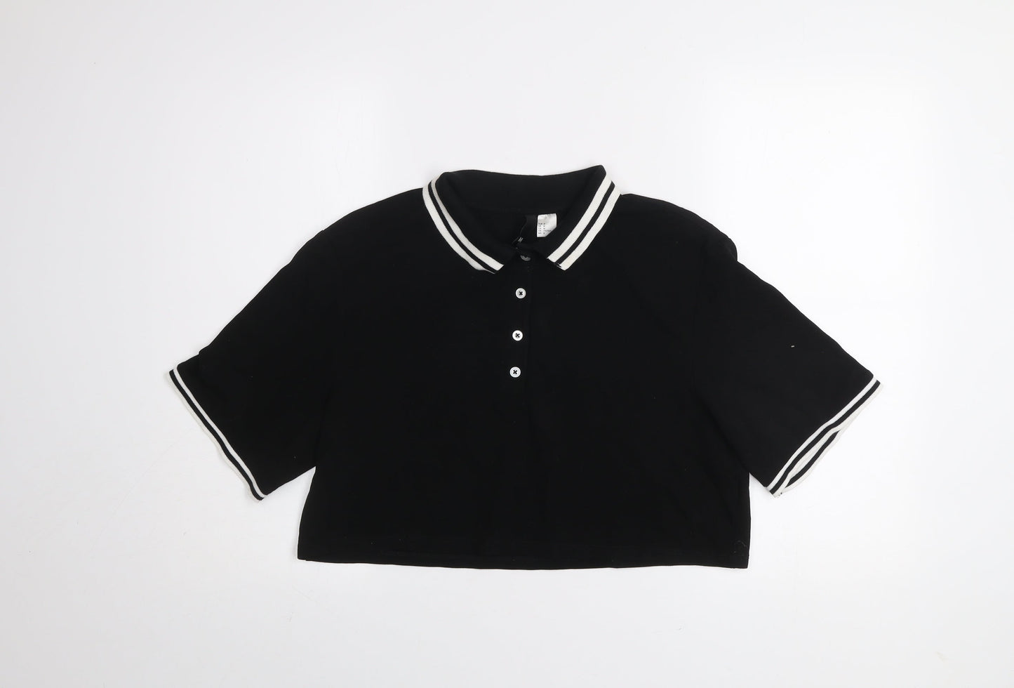 H&M Divided Women’s Black Cropped Polo Shirt Size 12 Cotton