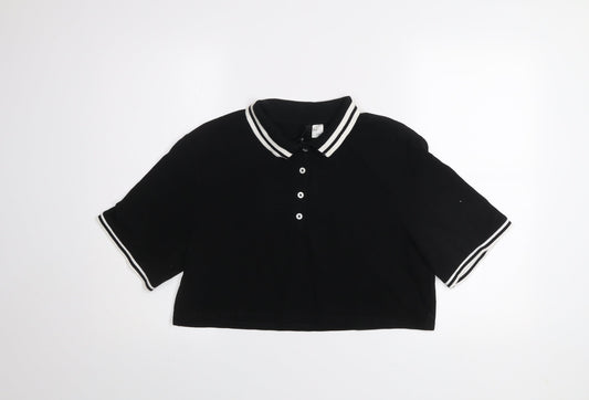 H&M Divided Women’s Black Cropped Polo Shirt Size 12 Cotton