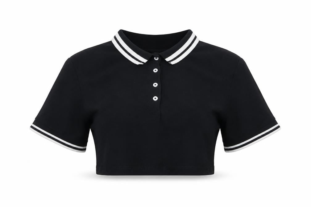 H&M Divided Women’s Black Cropped Polo Shirt Size 12 Cotton