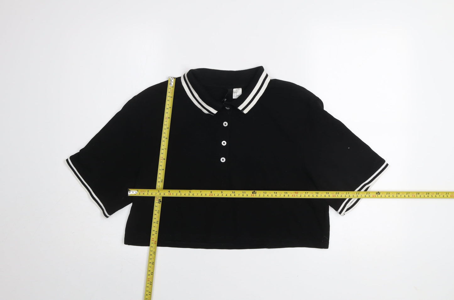 H&M Divided Women’s Black Cropped Polo Shirt Size 12 Cotton