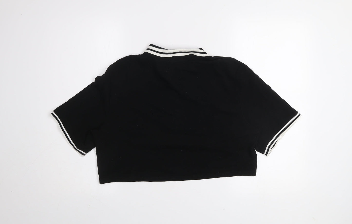 H&M Divided Women’s Black Cropped Polo Shirt Size 12 Cotton