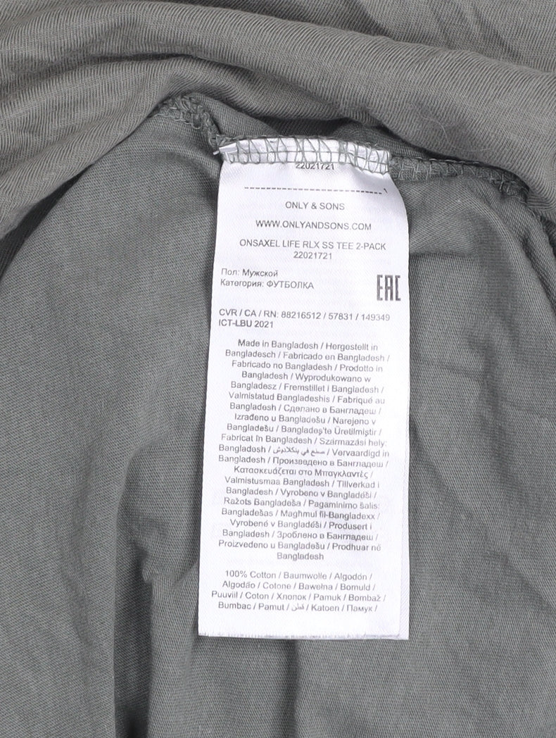 Only & Sons Men's Khaki Green Cotton Crew Neck Short Sleeve T-Shirt Size L