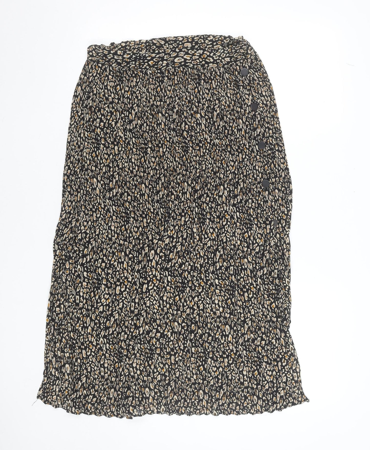 Topshop Women’s Black Leopard Pleated Midi Skirt Size 8