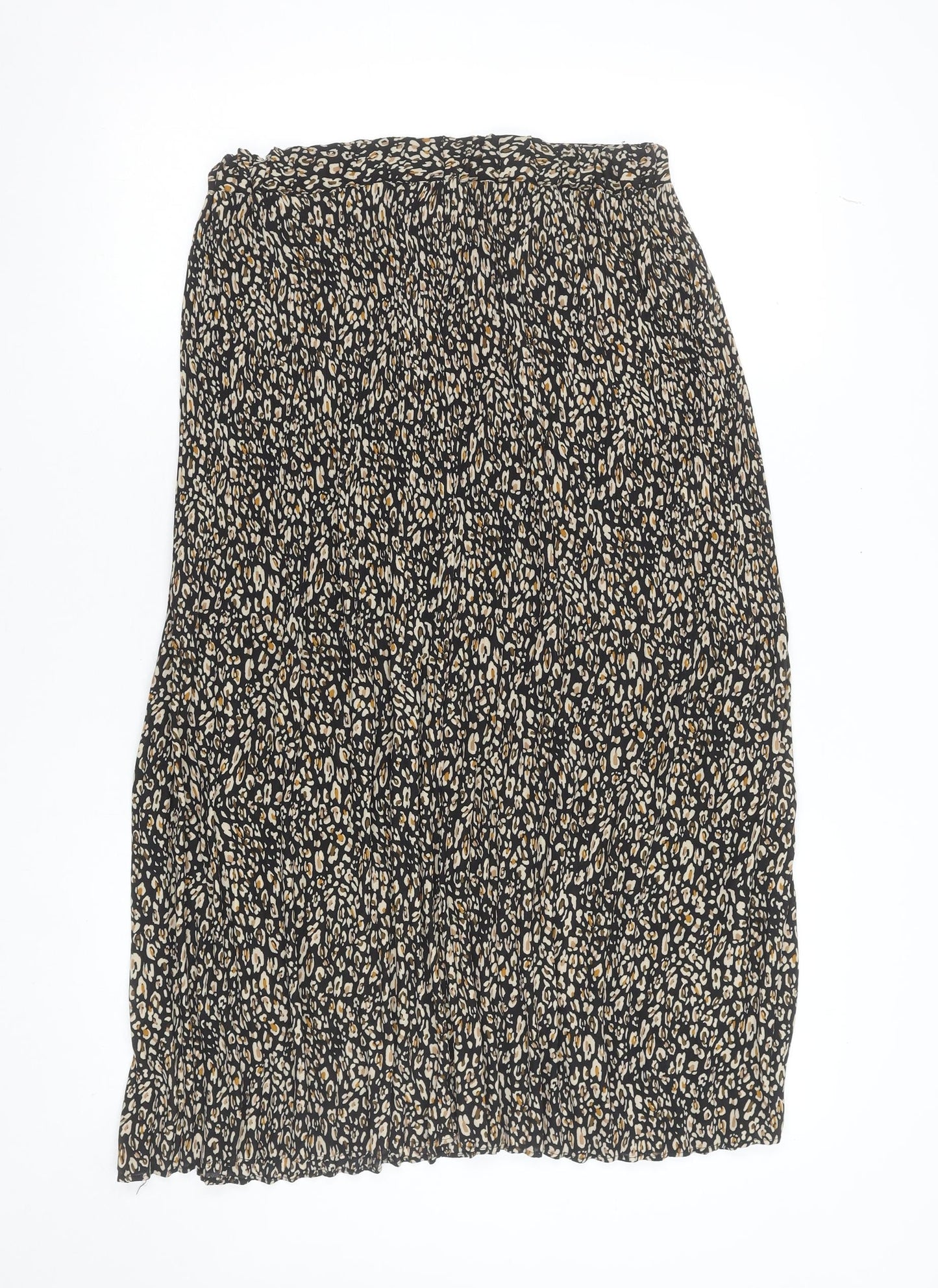 Topshop Women’s Black Leopard Pleated Midi Skirt Size 8