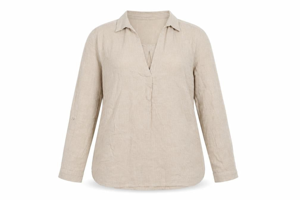 New Look Women's Beige Long Sleeve Linen Blend Tunic Blouse UK 8