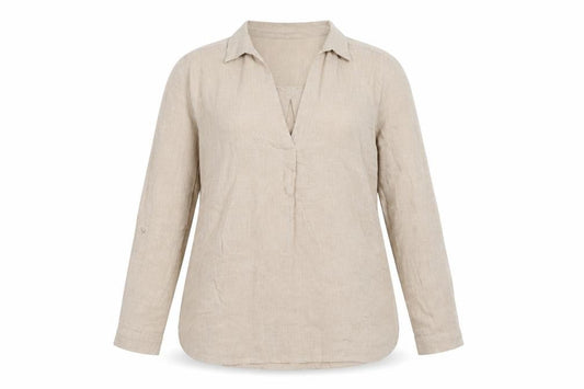 New Look Women's Beige Long Sleeve Linen Blend Tunic Blouse UK 8