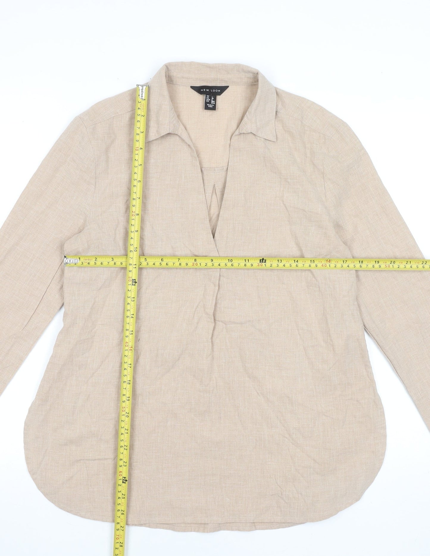 New Look Women's Beige Long Sleeve Linen Blend Tunic Blouse UK 8