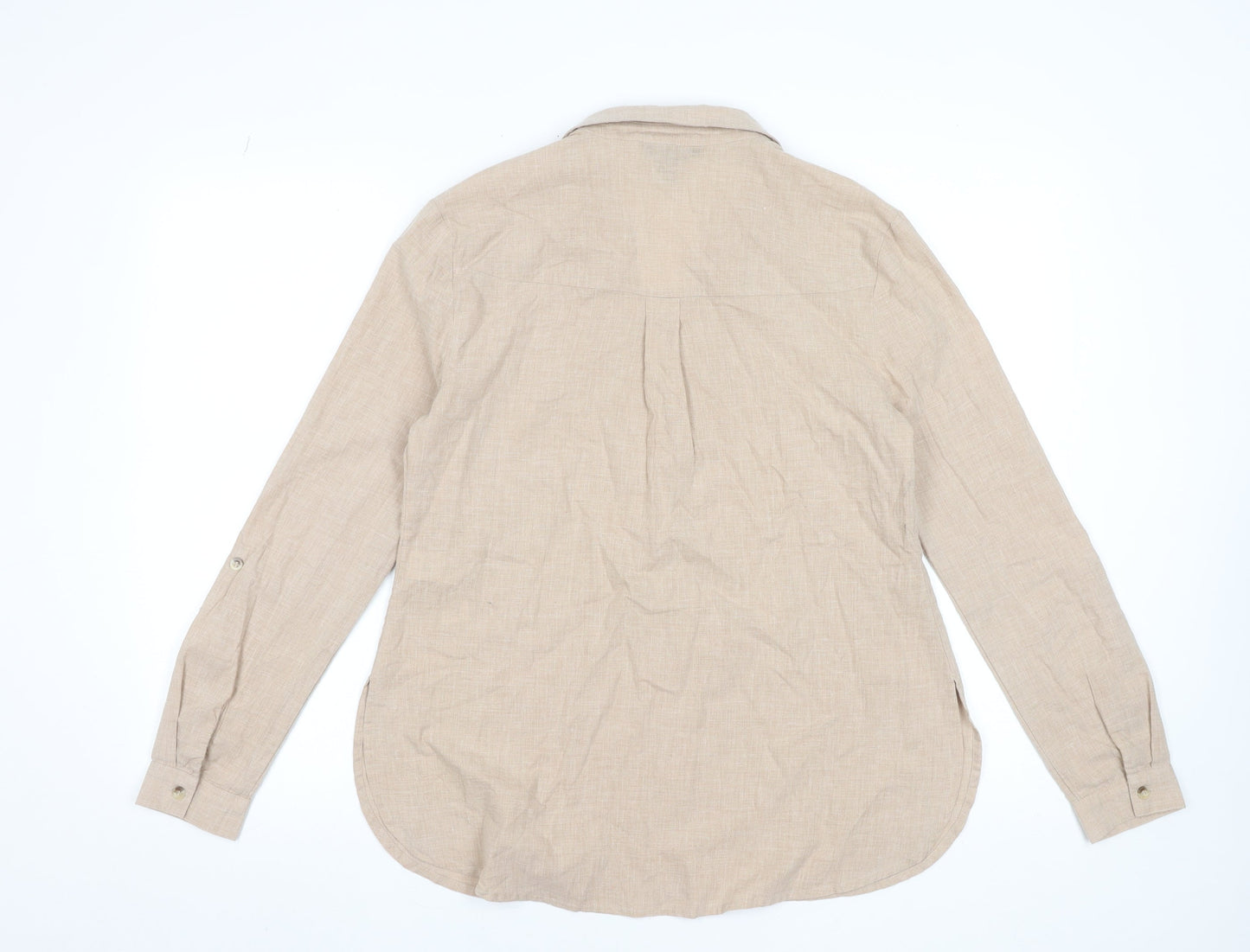 New Look Women's Beige Long Sleeve Linen Blend Tunic Blouse UK 8