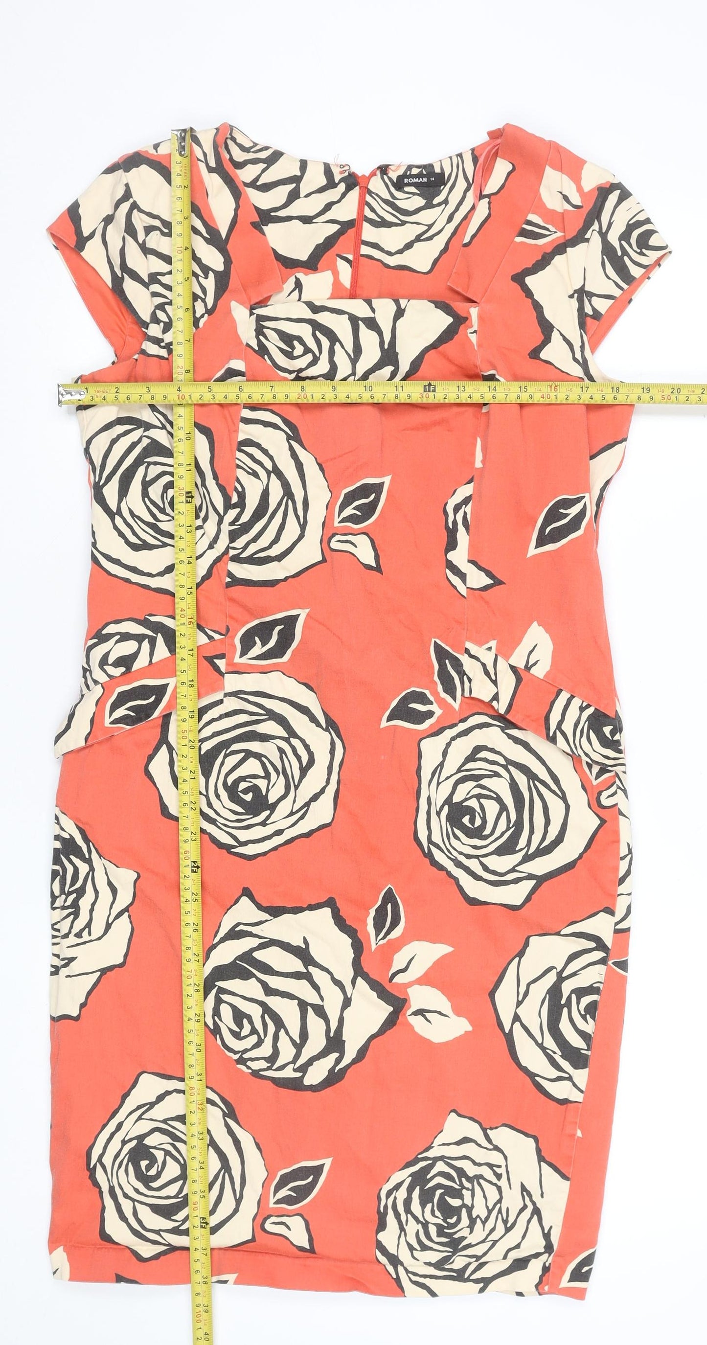 Roman Women Orange Floral Sheath Knee Length Dress Size 14
