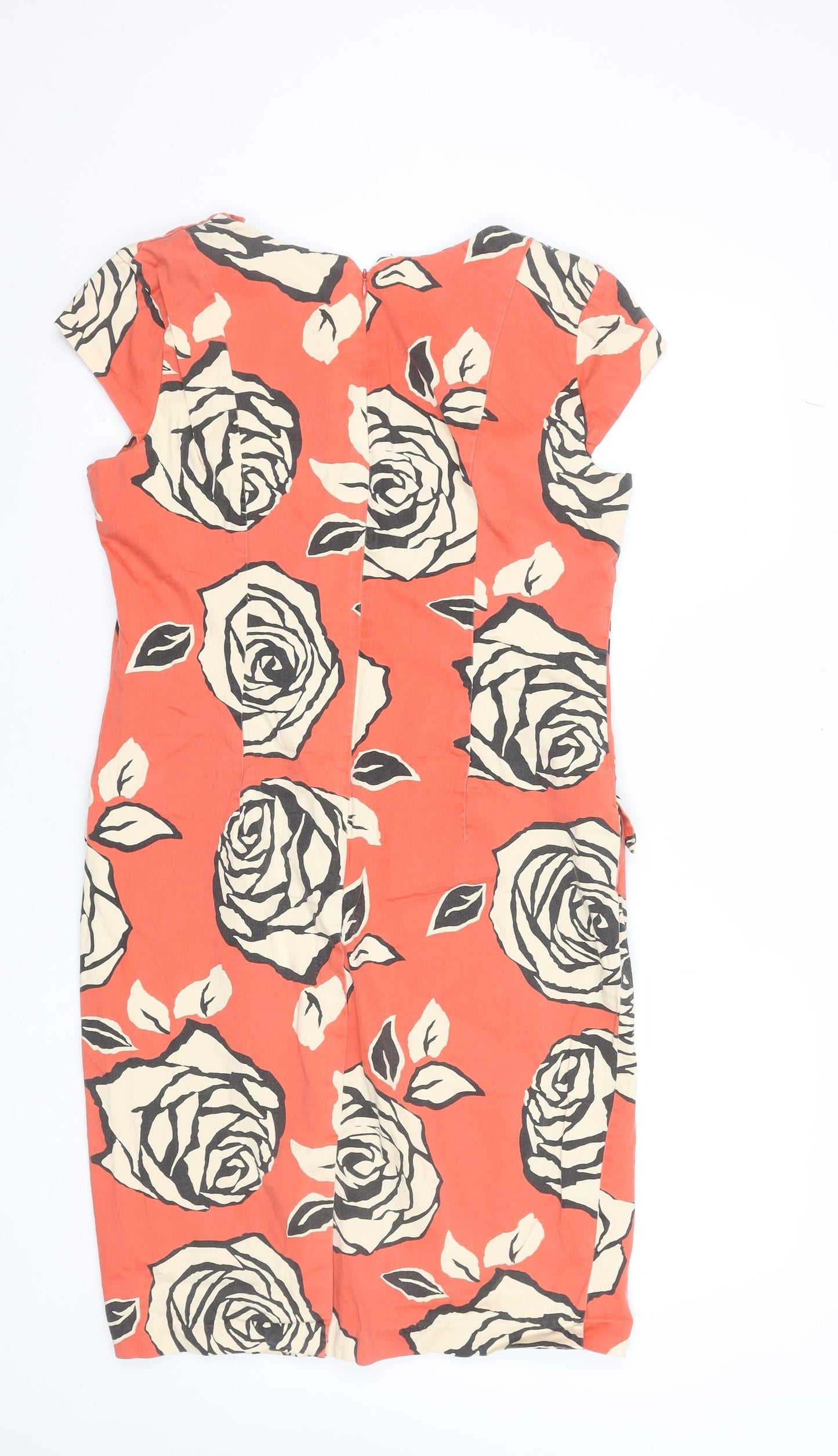 Roman Women Orange Floral Sheath Knee Length Dress Size 14