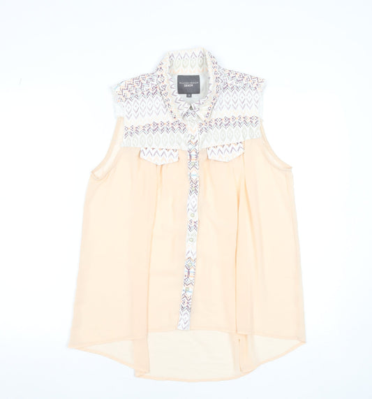 Silvian Heach Denim Womens Beige Sleeveless Collared Tunic Blouse S
