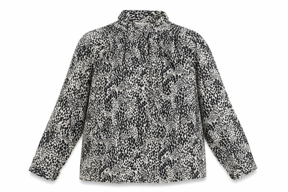 Topshop Women’s Black White Animal Print Blouse Size 10 Long Sleeve
