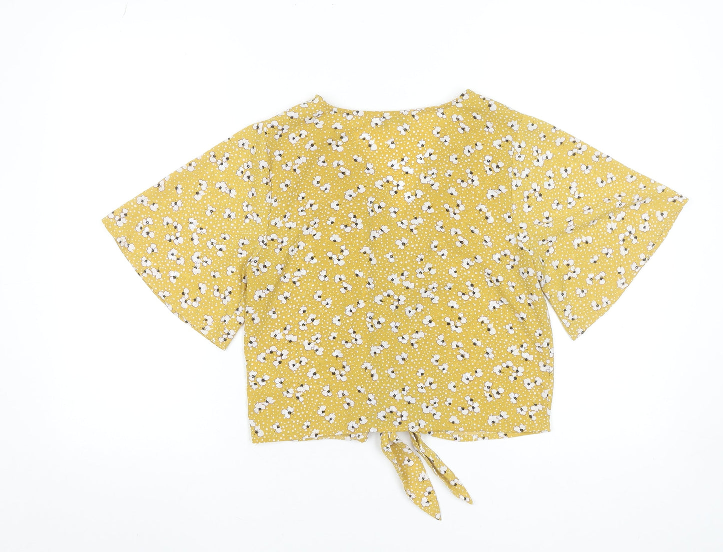 Brave Soul Womens Yellow Floral Cropped Tie Front Blouse XS