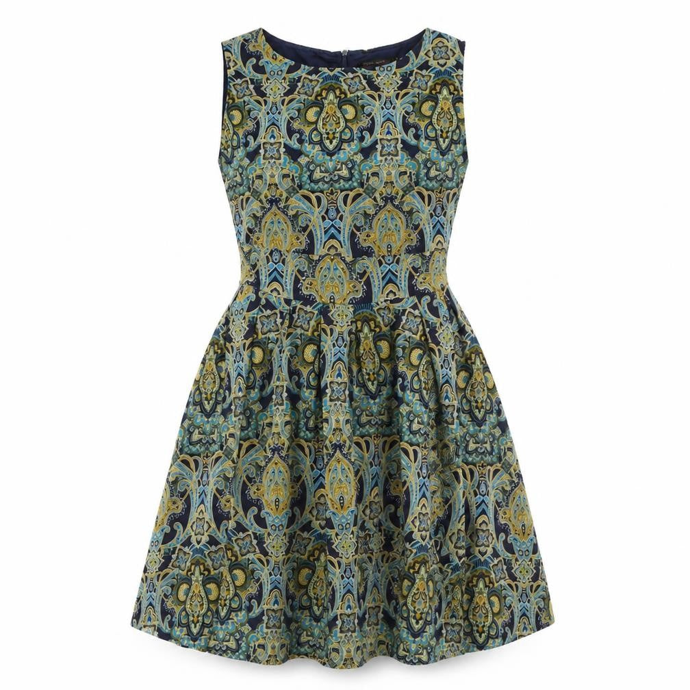 G. Lungta London Women's Multicoloured Paisley Fit & Flare Cotton Dress S