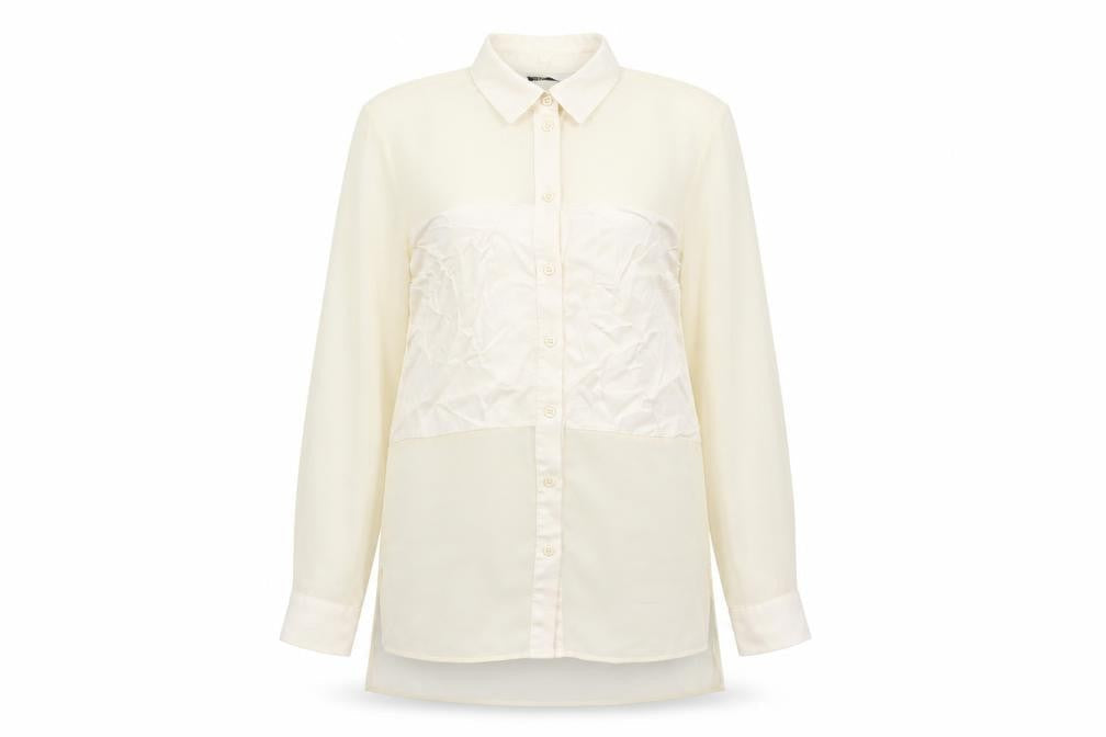 Zara Women Beige Sheer Chiffon Blouse XS Long Sleeve Collared Top