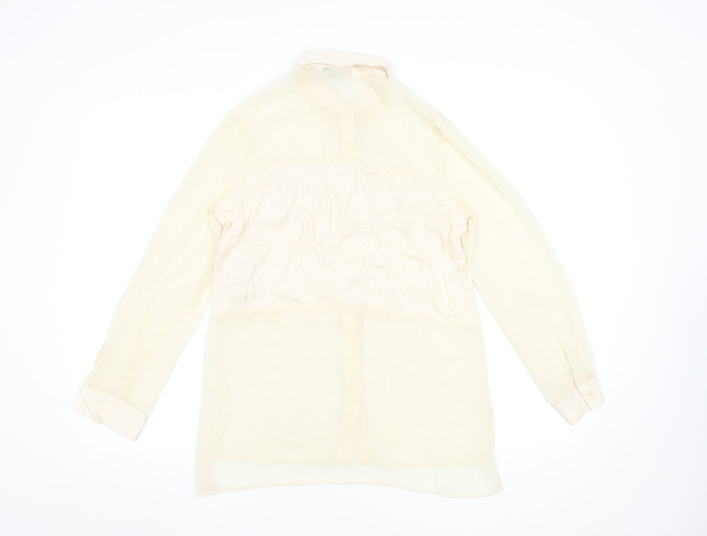 Zara Women Beige Sheer Chiffon Blouse XS Long Sleeve Collared Top