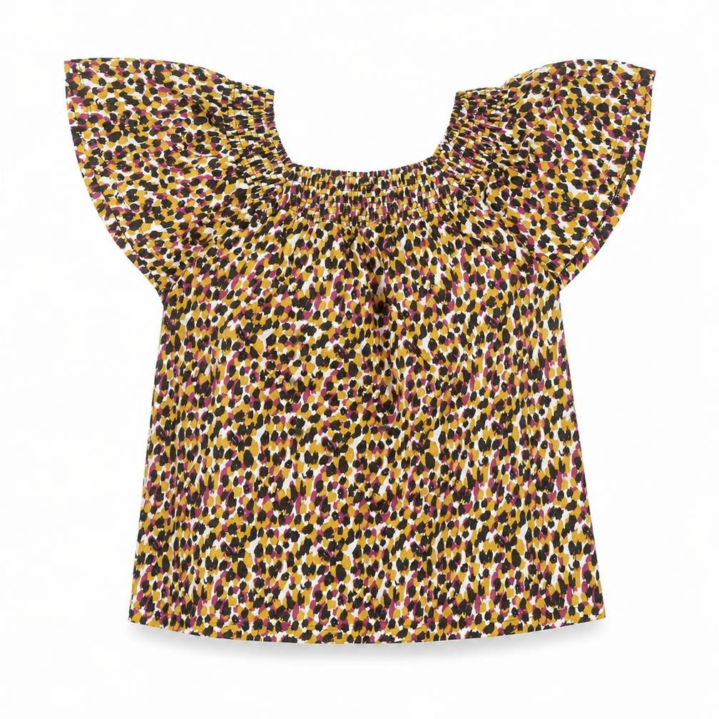 M&Co Women's Multicoloured Cotton Flutter Sleeve Tunic Blouse UK10