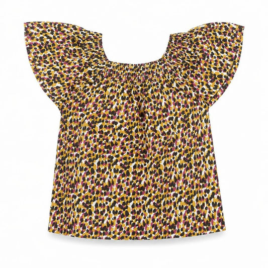 M&Co Women's Multicoloured Cotton Flutter Sleeve Tunic Blouse UK10