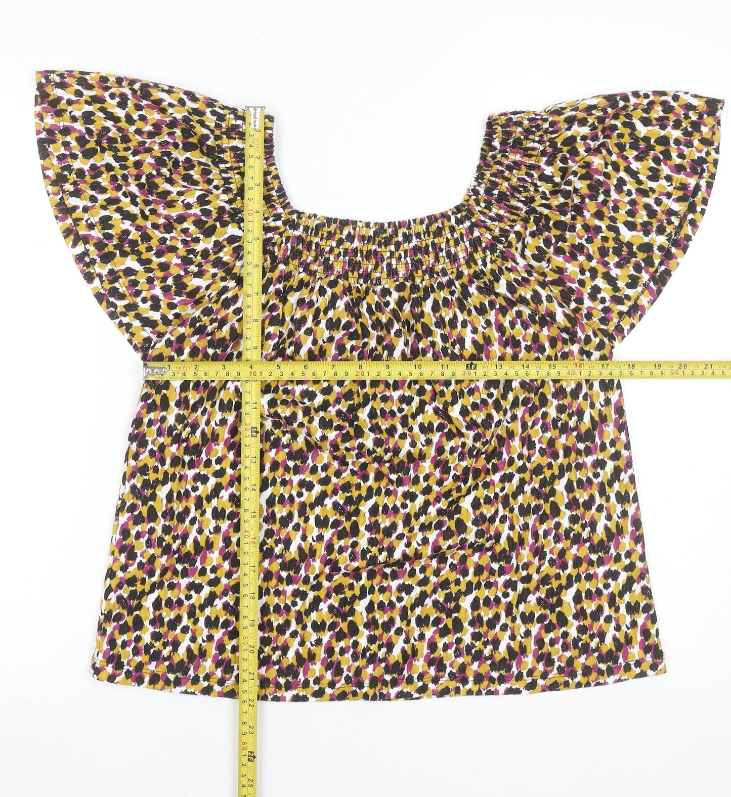 M&Co Women's Multicoloured Cotton Flutter Sleeve Tunic Blouse UK10