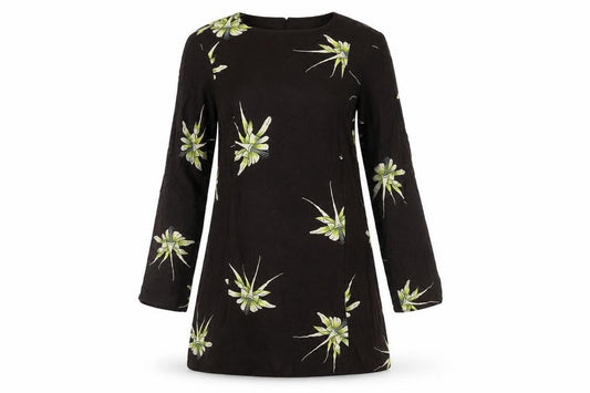 H&M Women Black Floral Shift Dress Size 8 Long Sleeve Knee Length