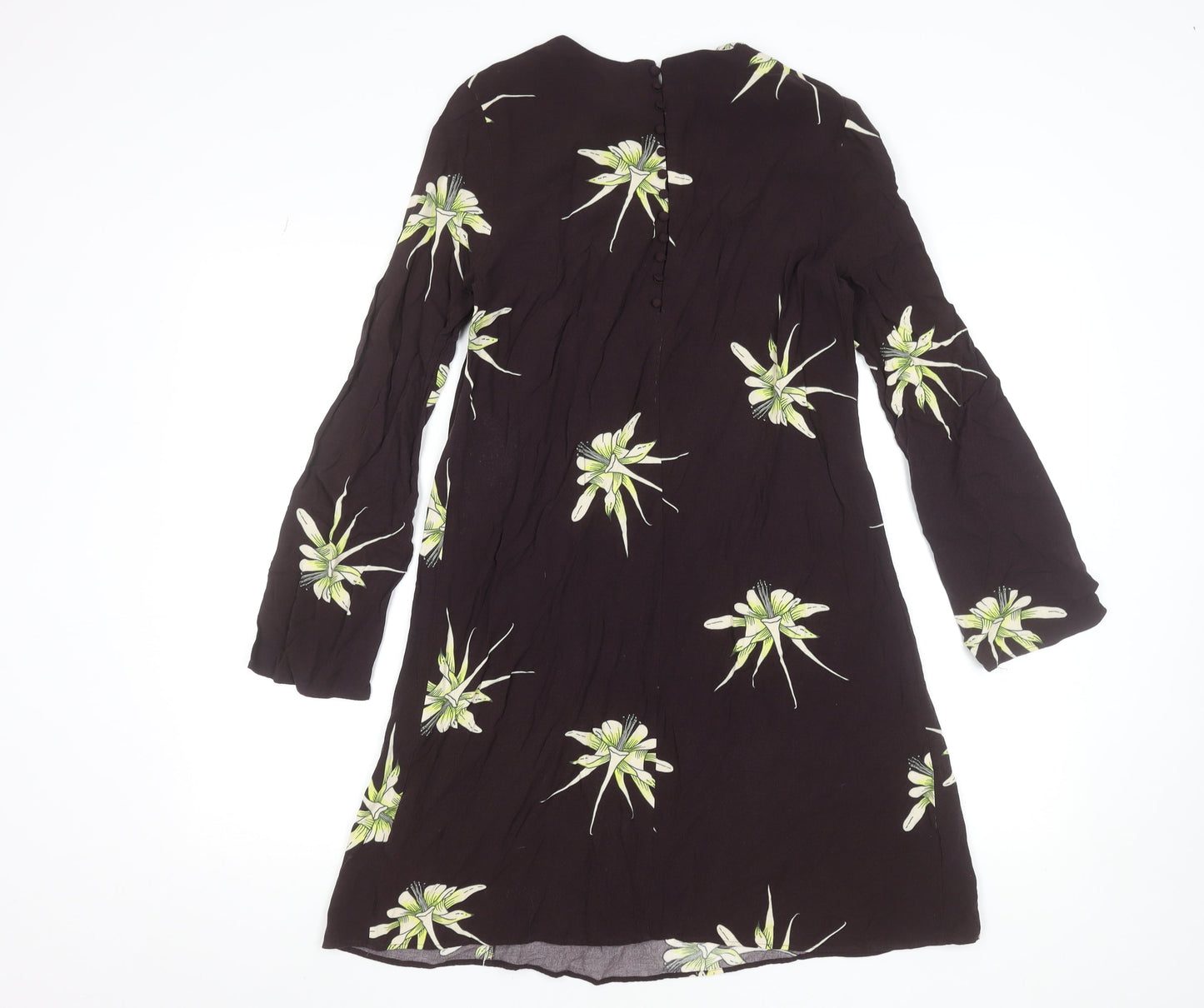 H&M Women Black Floral Shift Dress Size 8 Long Sleeve Knee Length