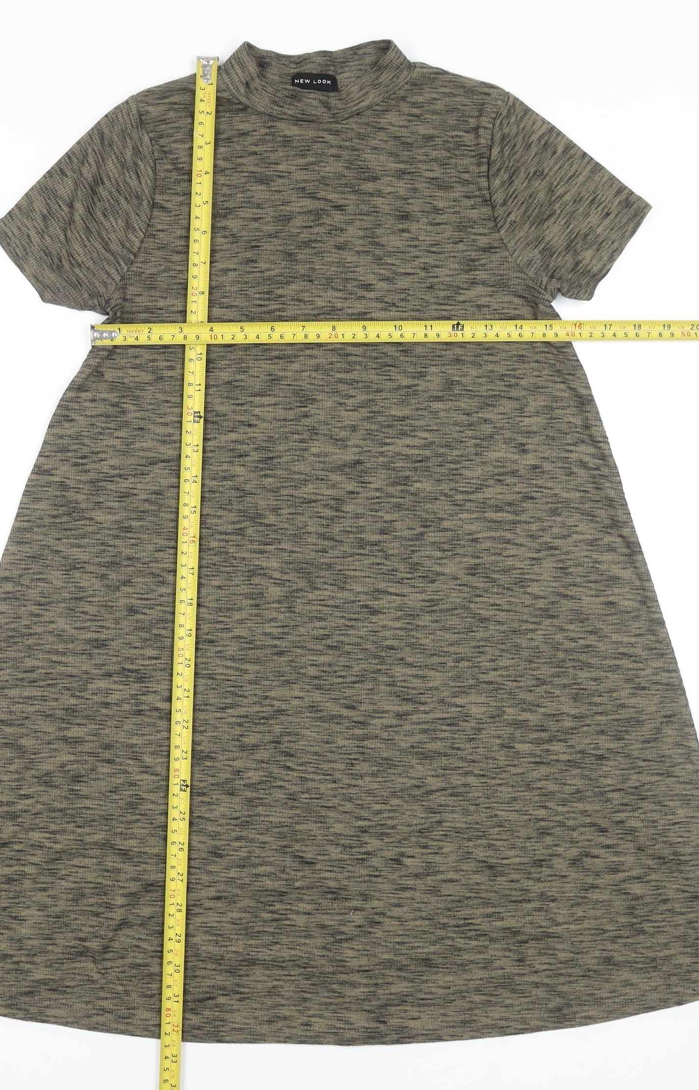 New Look Women Grey A-Line Short Sleeve High Neck Dress Size 8