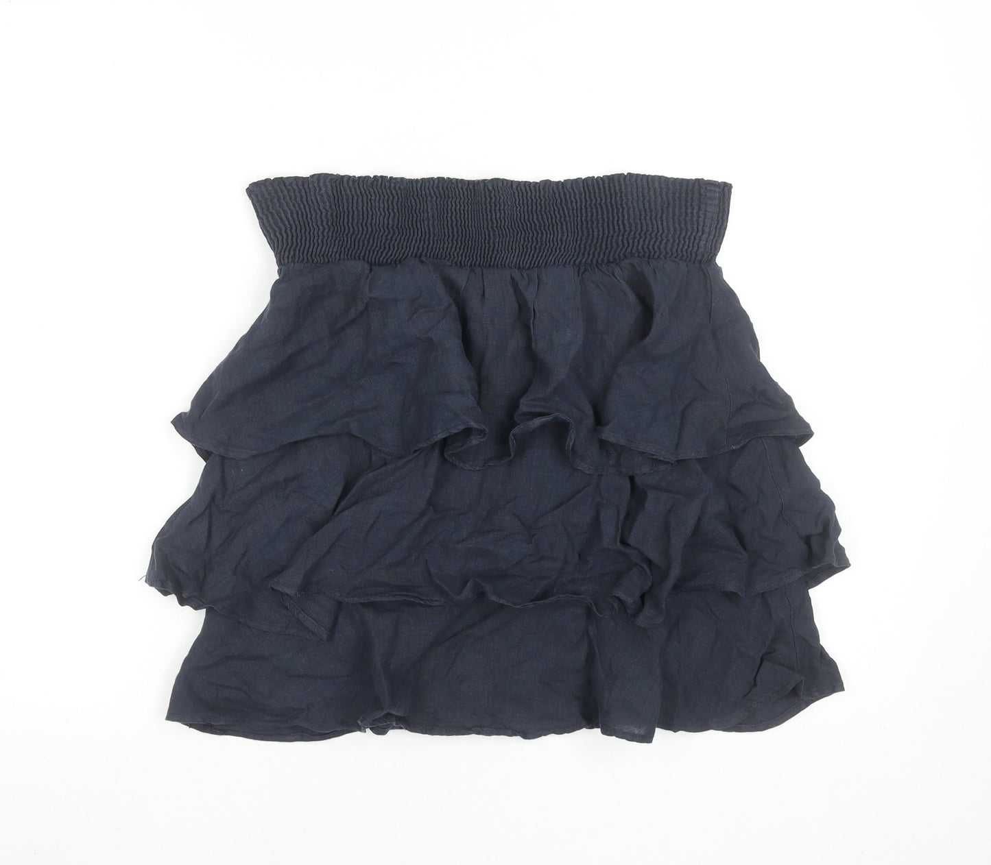 Zara Basic Women Navy Blue Linen Tiered Mini Skirt Size S